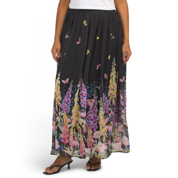 NANCY YANG Black Multi Floral Print Skirt - Picture 1 of 2
